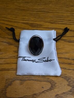 Thomas Sabo Silver Ring with Black Faceted Oval Stone